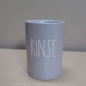 Rae Dunn Ceramic Tumbler 'RINSE' Stone/Cream 4.25"×2.75" GUC
